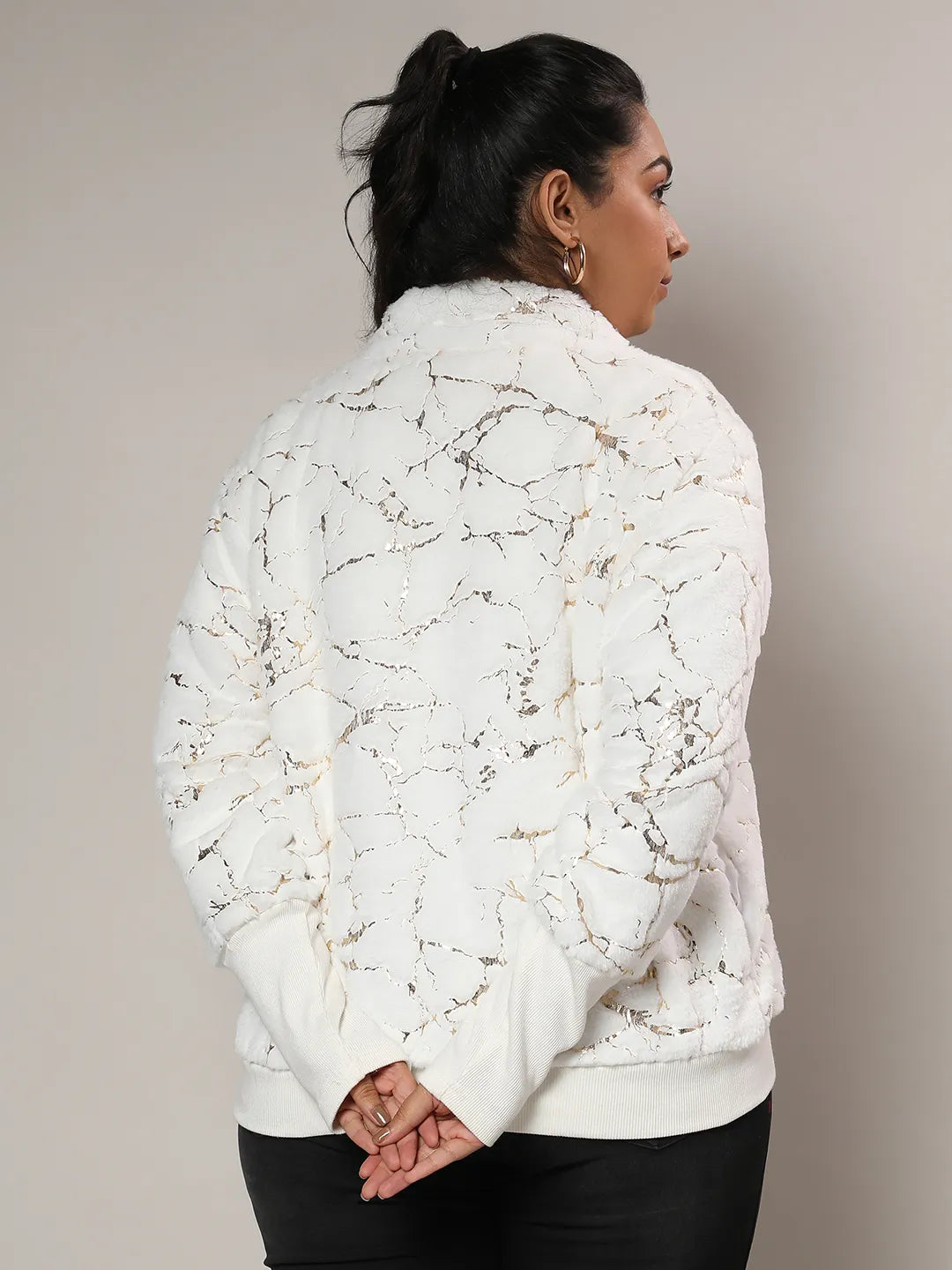 Chalk White Metallic Veined Faux Fur Jacket