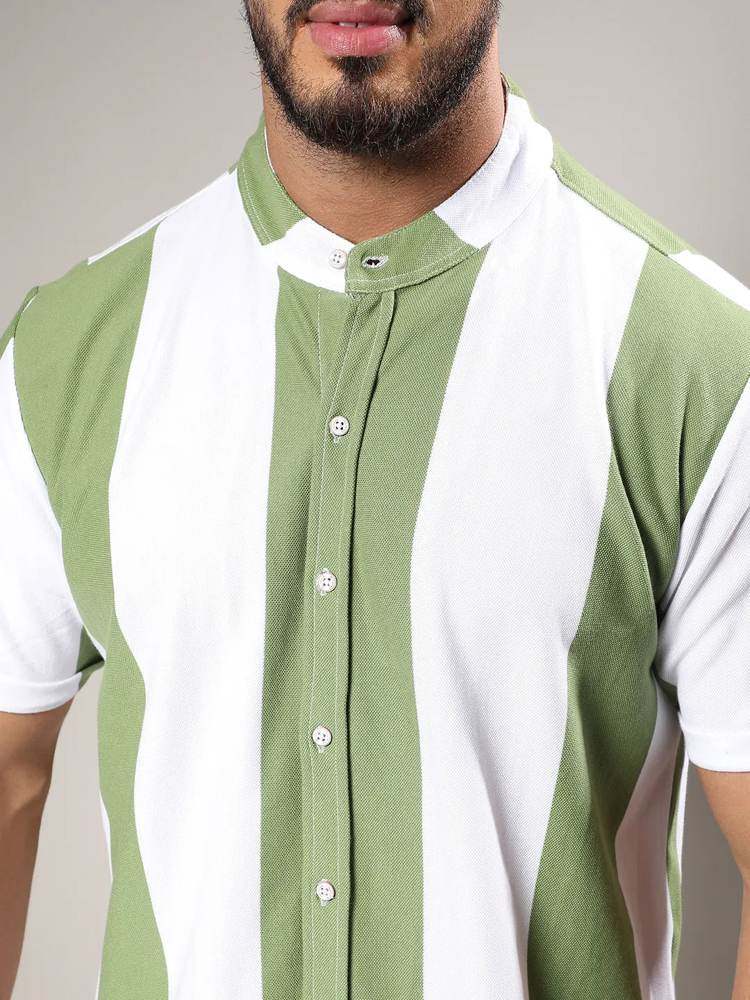 White And Green Striped Casual Shirt