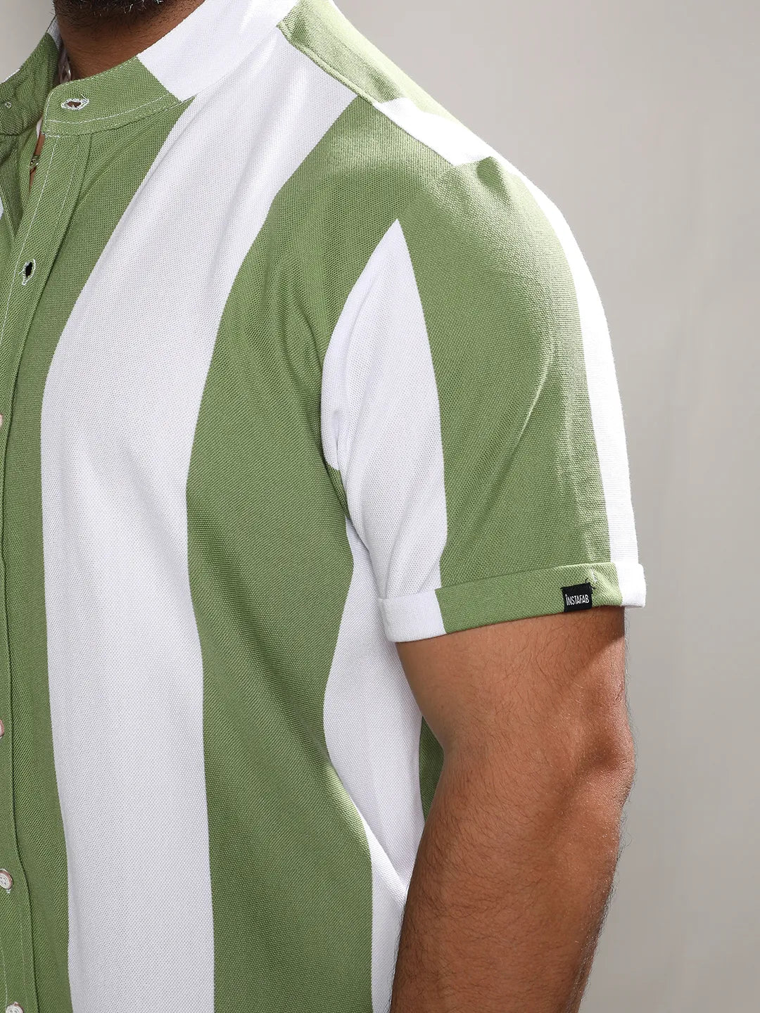 White And Green Striped Casual Shirt