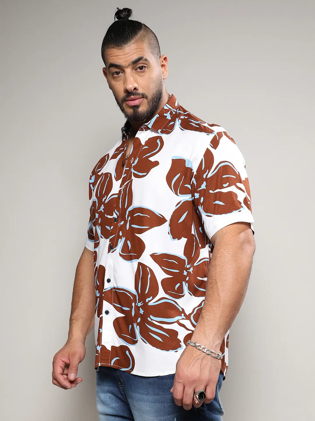 White & Brown Maxi Floral Print Shirt