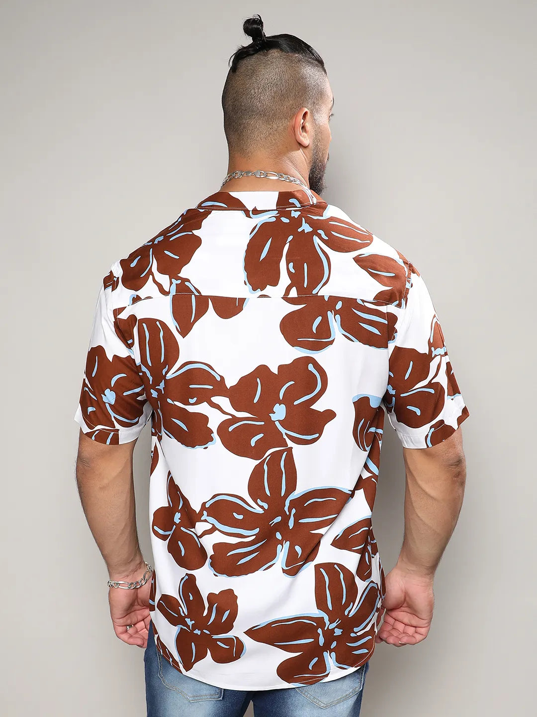 White & Brown Maxi Floral Print Shirt