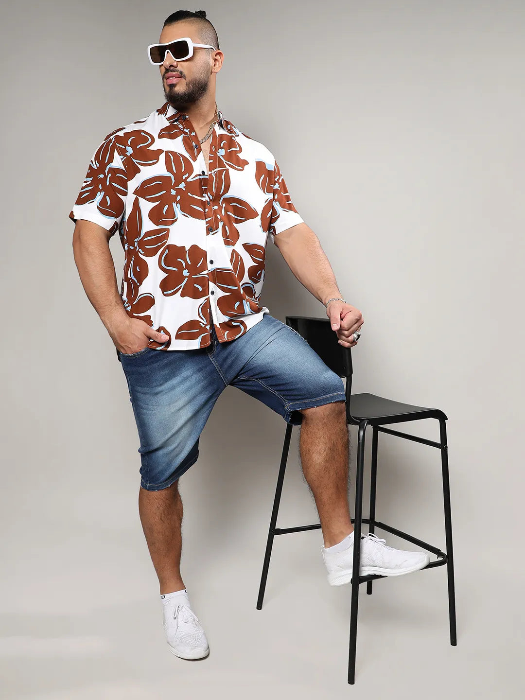 White & Brown Maxi Floral Print Shirt