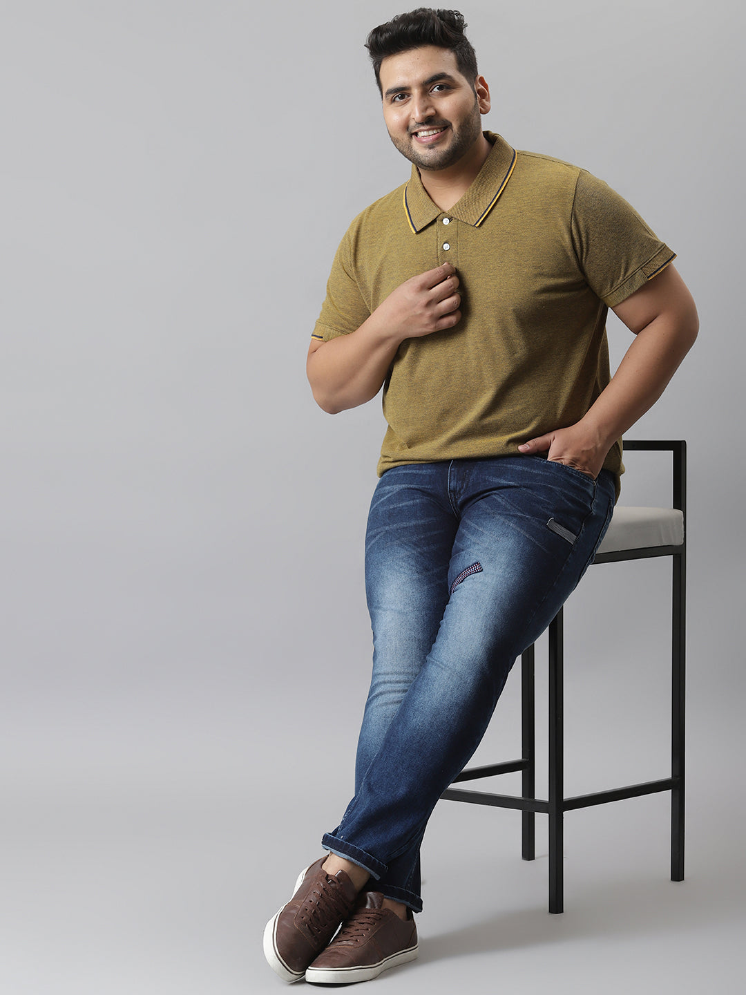 PLUS SIZE STYLISH POLO NECK SOLID CASUAL T-SHIRT