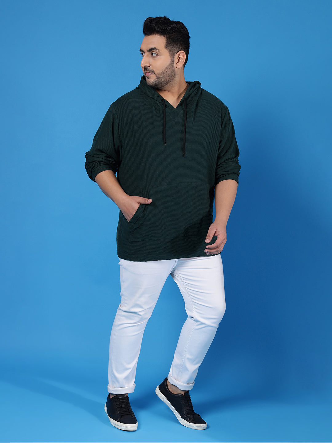 PLUS SIZE MEN SOLID FULL SLEEVE HOODED CASUAL SWEATSHIRT