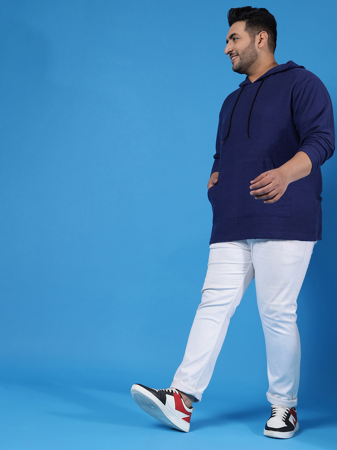 PLUS SIZE MEN SOLID FULL SLEEVE HOODED CASUAL SWEATSHIRT