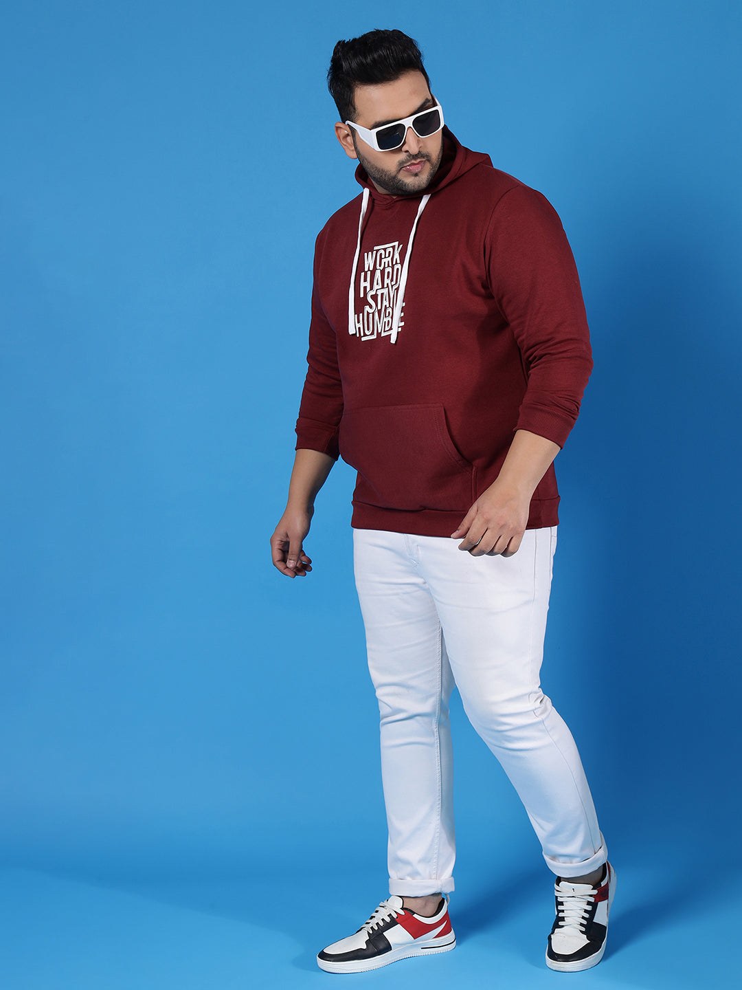 PLUS SIZE MEN PRINTED CASUAL HOODED SWEASTSHIRT