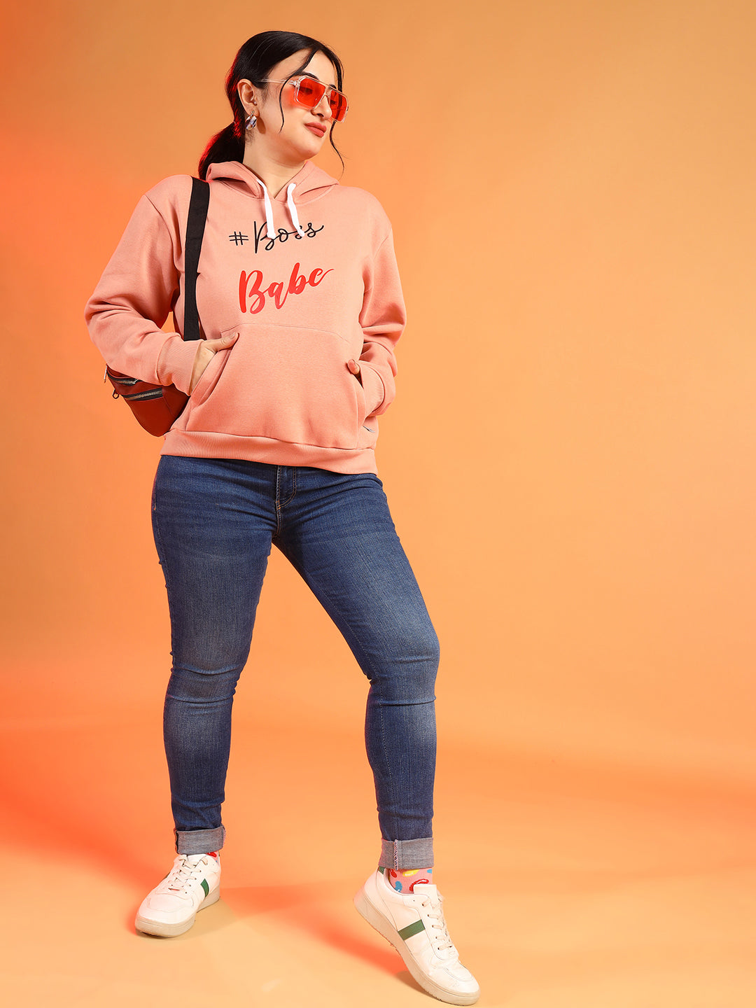 PLUS SIZE WOMEN PRINTED HOODED SWEATSHIRT