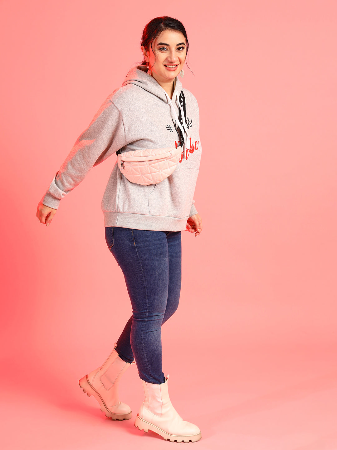 PLUS SIZE WOMEN PRINTED HOODED SWEATSHIRT