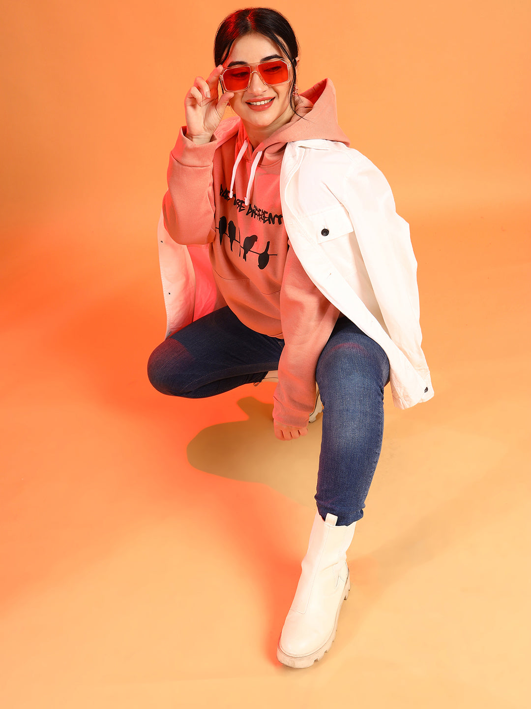 PLUS SIZE WOMEN PRINTED HOODED SWEATSHIRT