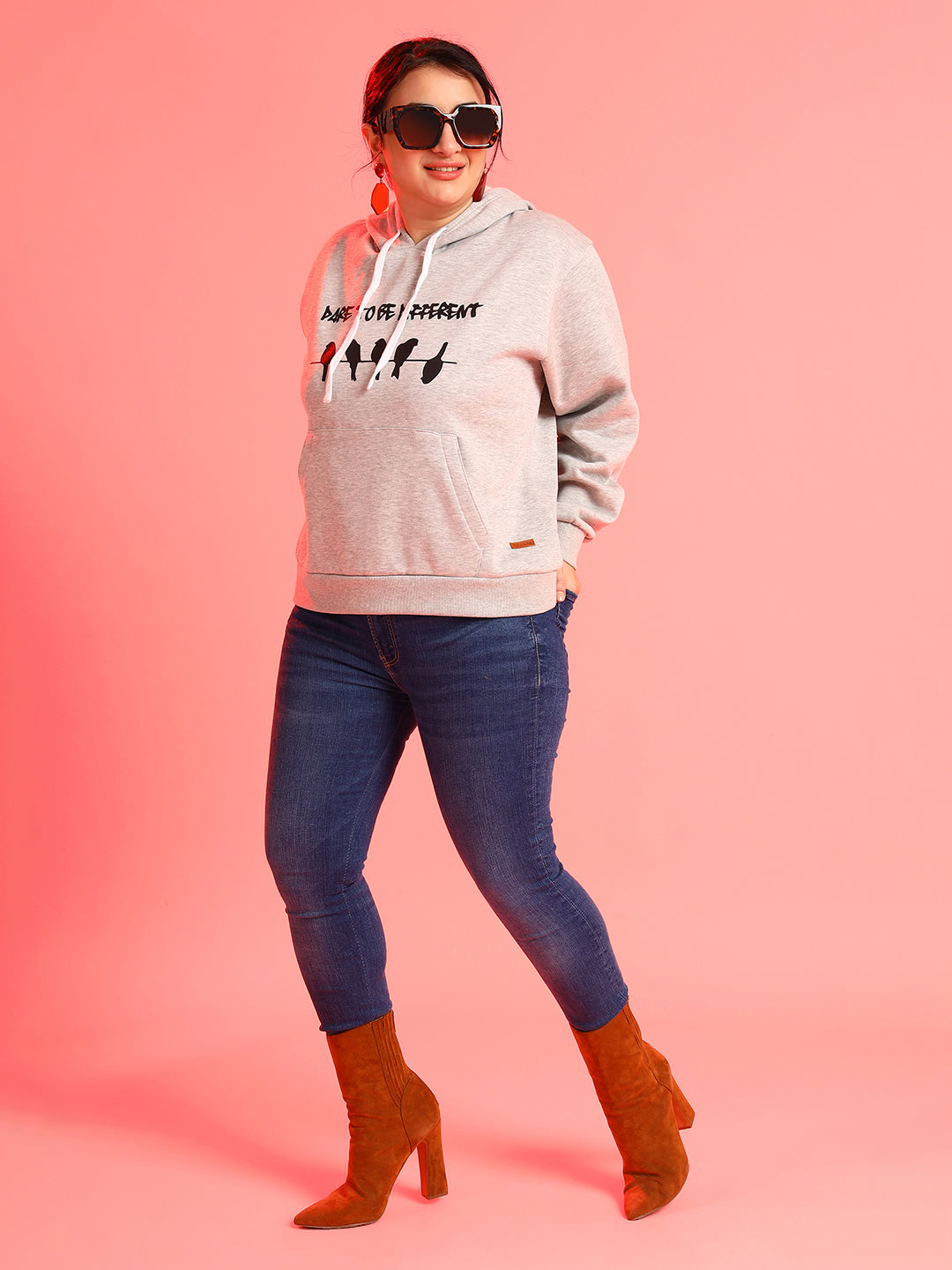 PLUS SIZE WOMEN PRINTED HOODED SWEATSHIRT