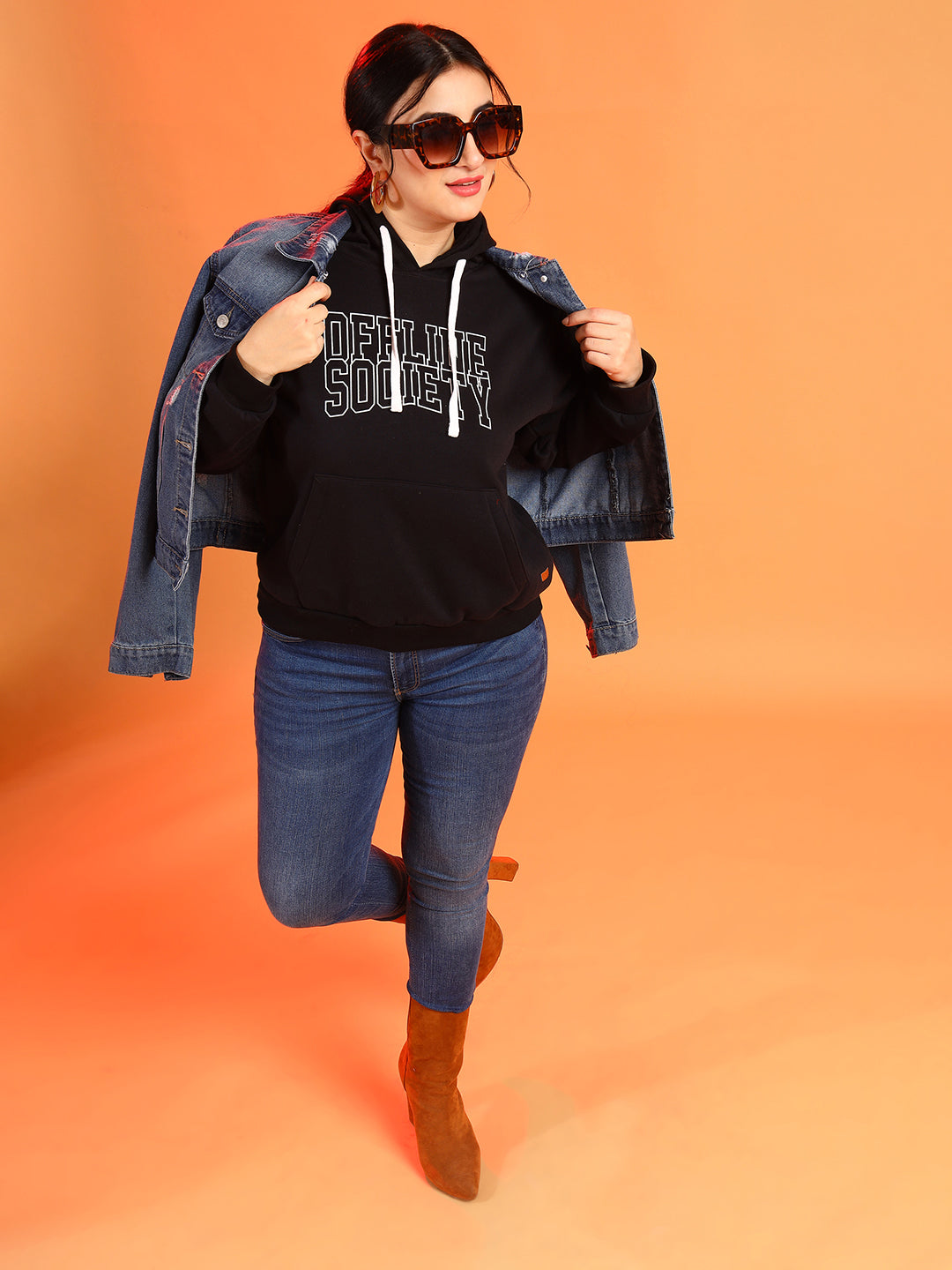 PLUS SIZE WOMEN PRINTED HOODED SWEATSHIRT