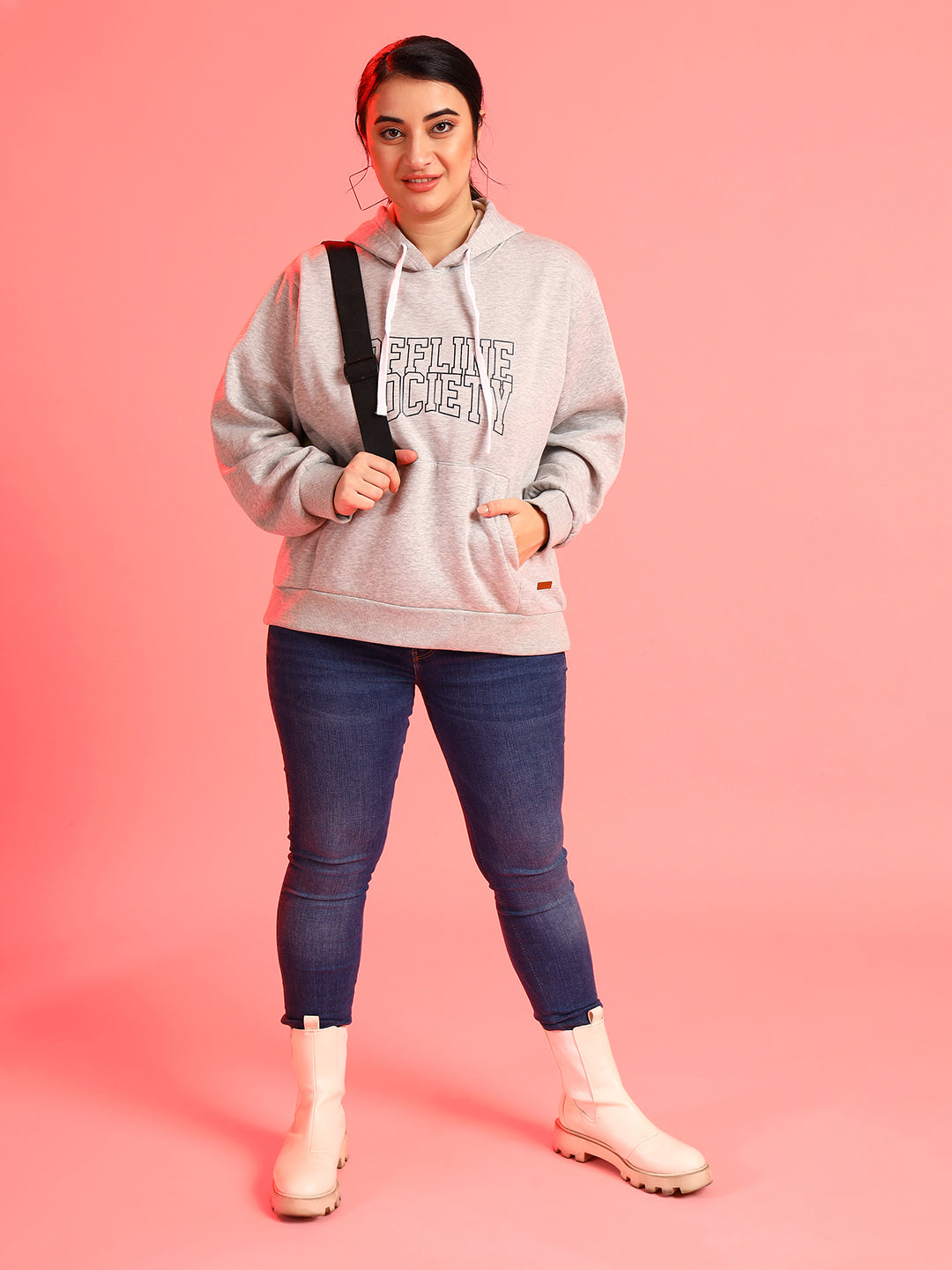 PLUS SIZE WOMEN PRINTED HOODED SWEATSHIRT