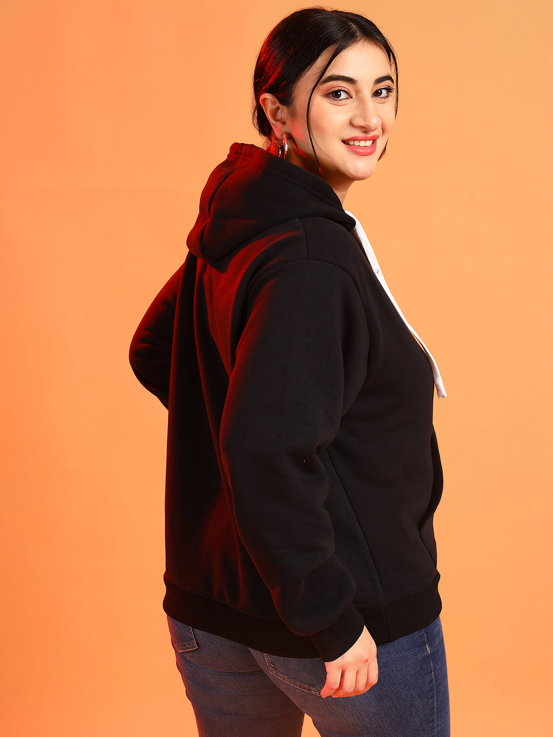 PLUS SIZE WOMEN SOLID HOODED SWEATSHIRT