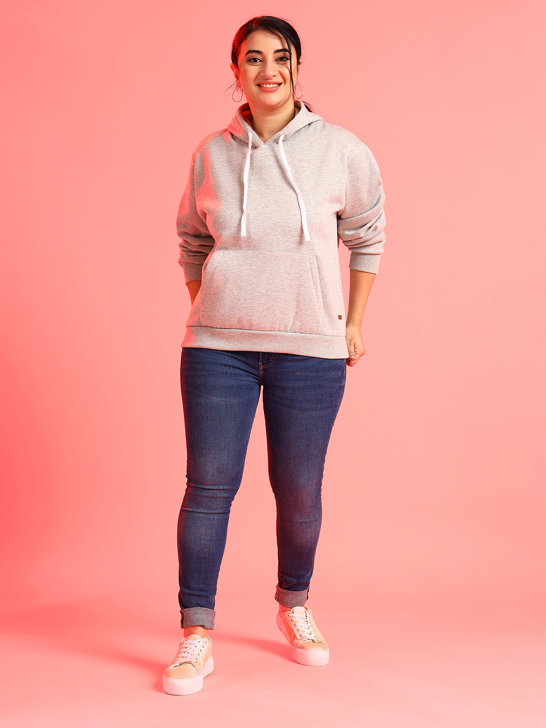 PLUS SIZE WOMEN SOLID HOODED SWEATSHIRT