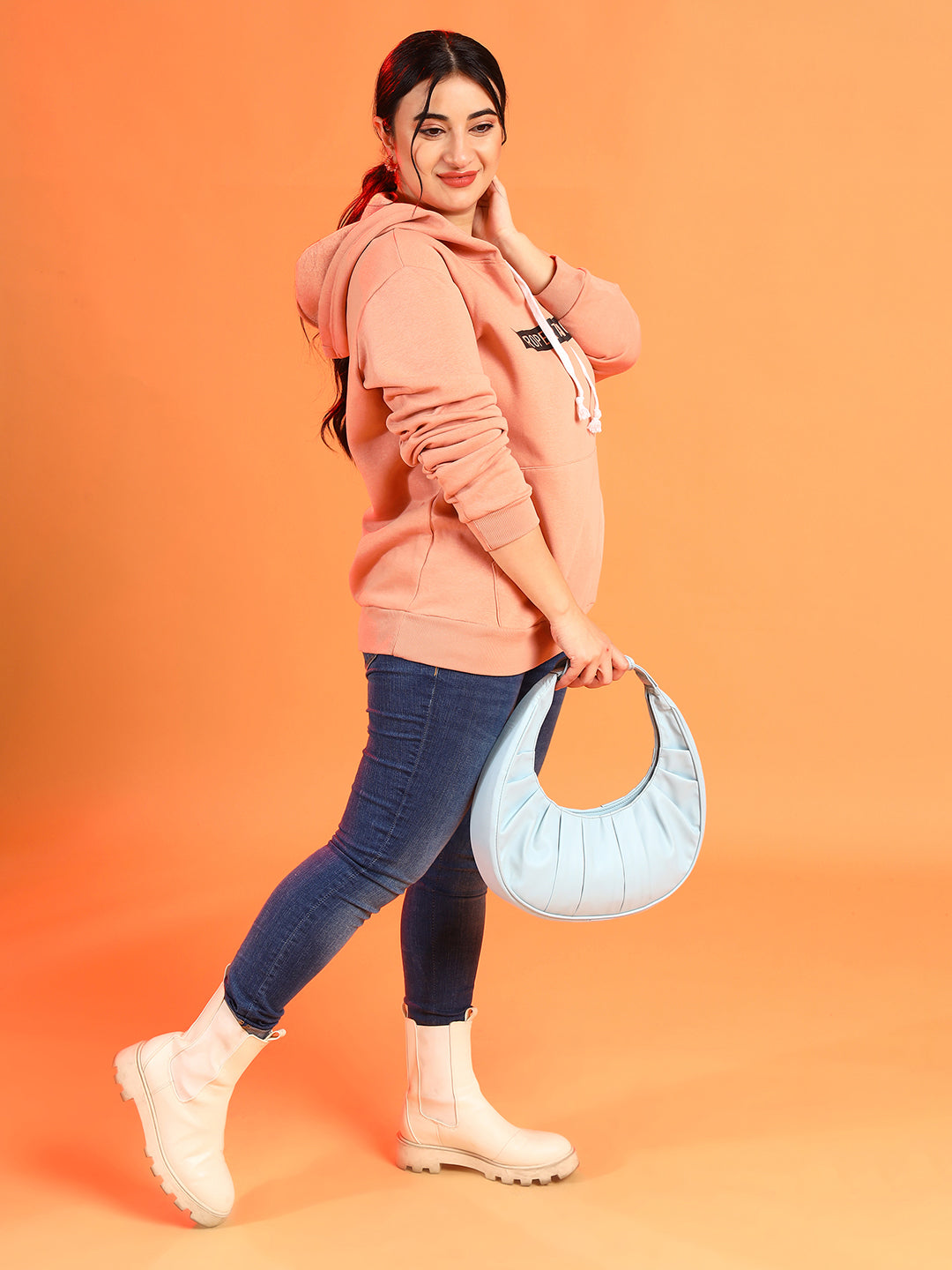 PLUS SIZE WOMEN PRINTED HOODED SWEATSHIRT