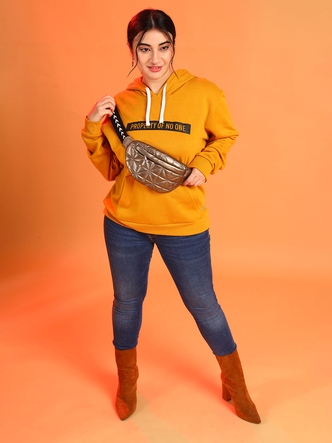 PLUS SIZE WOMEN PRINTED HOODED SWEATSHIRT