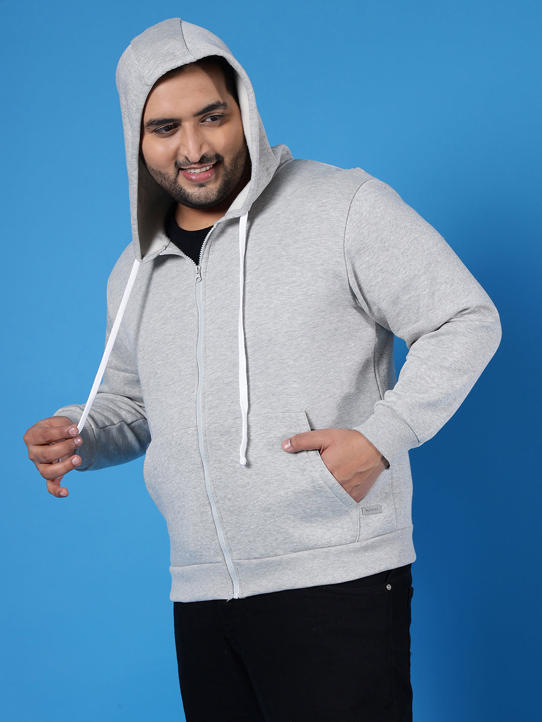 PLUS SIZE MEN SOLID FULL SLEEVE HOODED CASUAL SWEATSHIRT