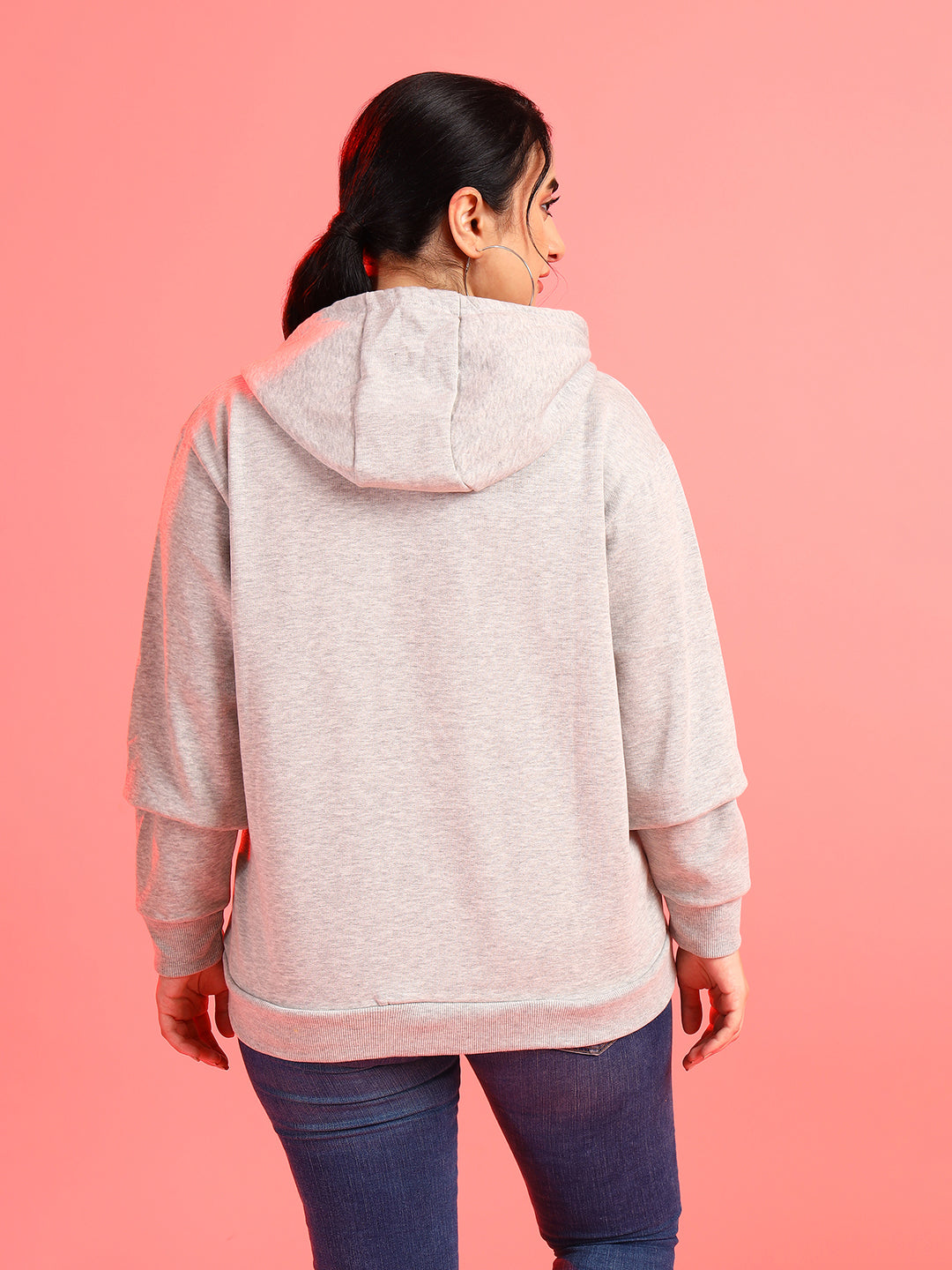 PLUS SIZE WOMEN SOLID HOODED SWEATSHIRT