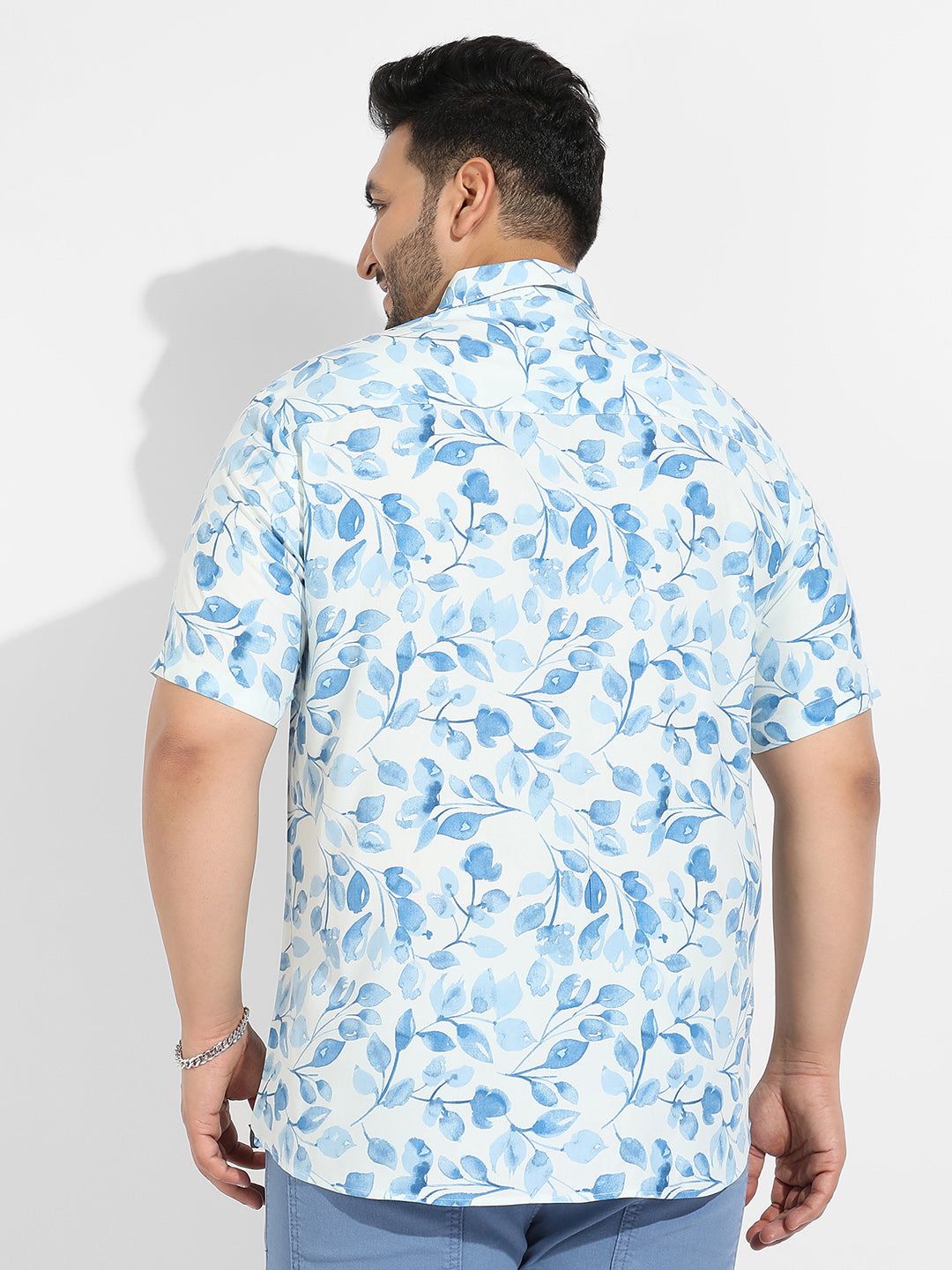 White & Blue Artistic Foliage Print Shirt