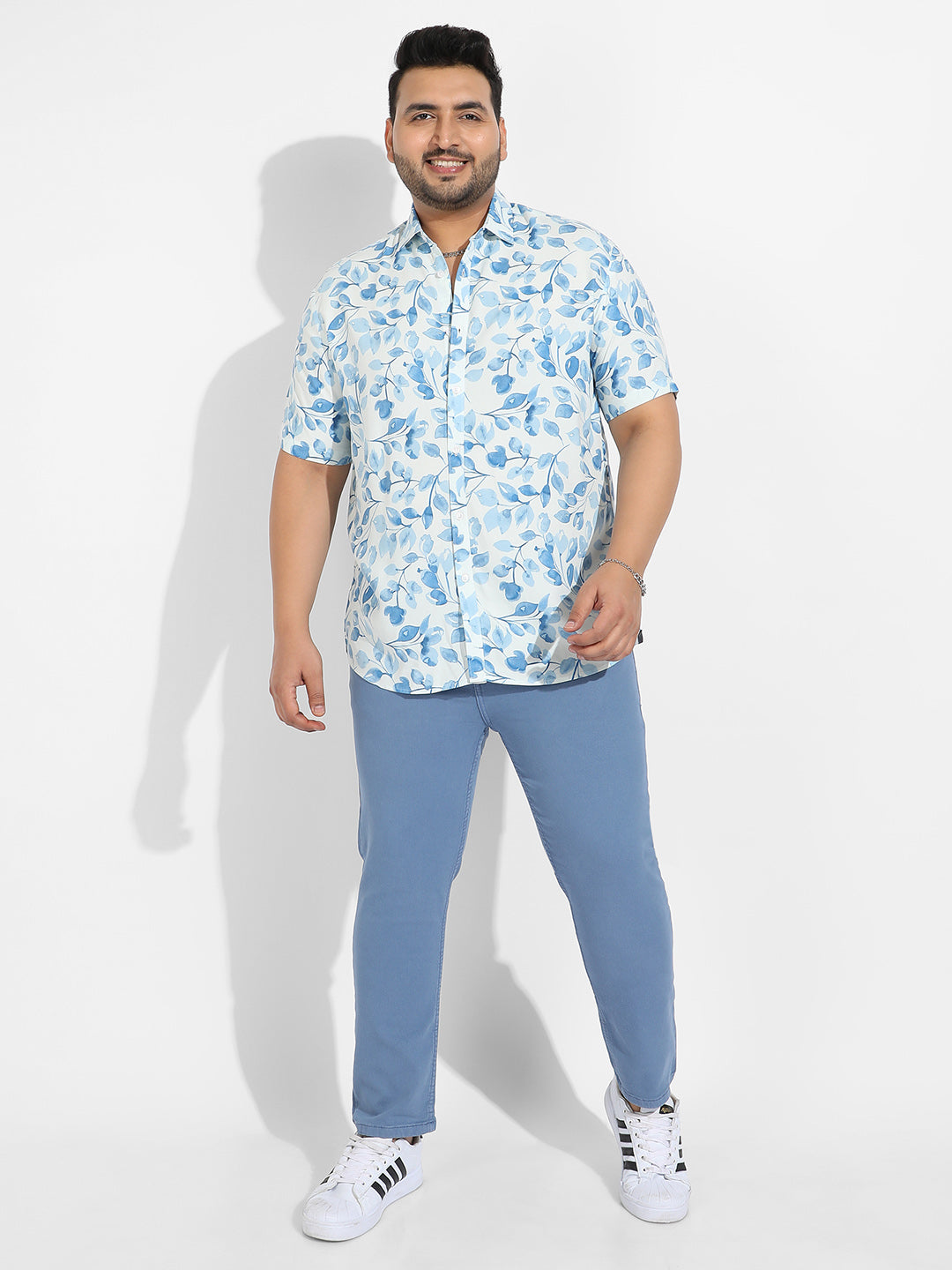 White & Blue Artistic Foliage Print Shirt