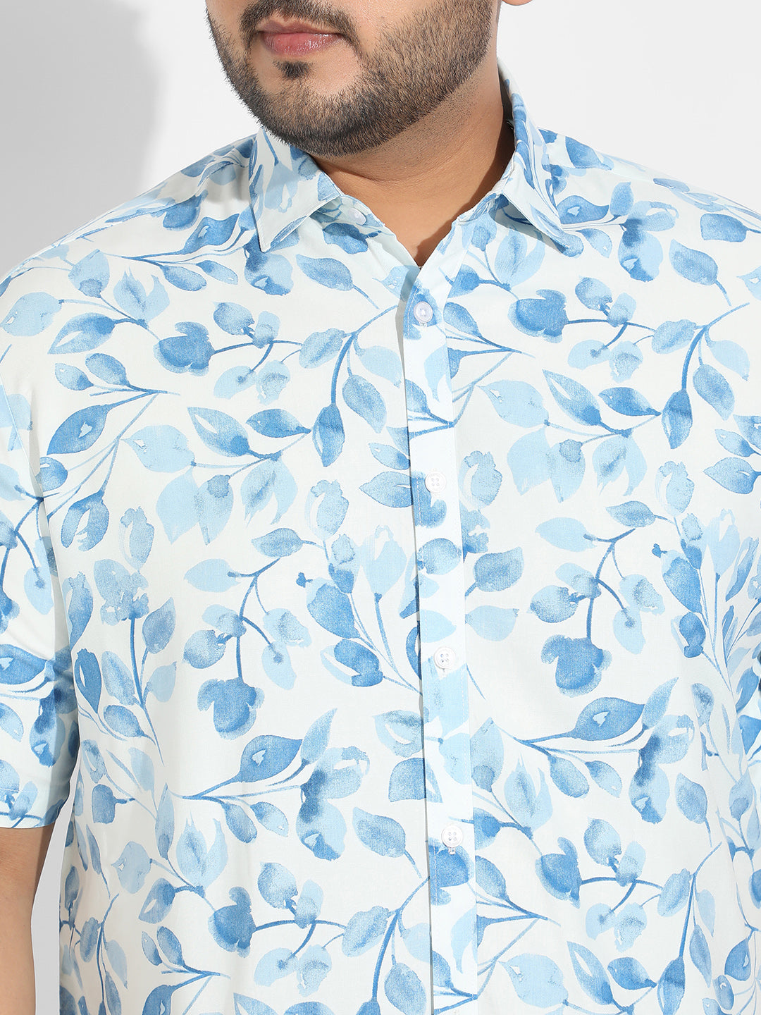 White & Blue Artistic Foliage Print Shirt