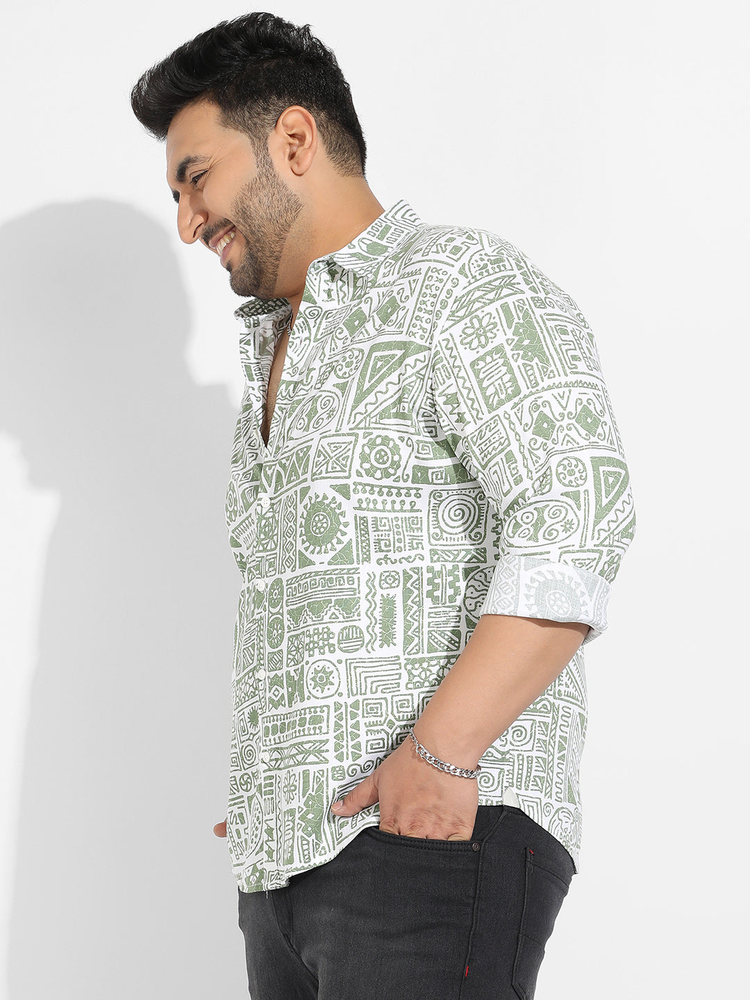 Sage Green Contrast Aztec Shirt