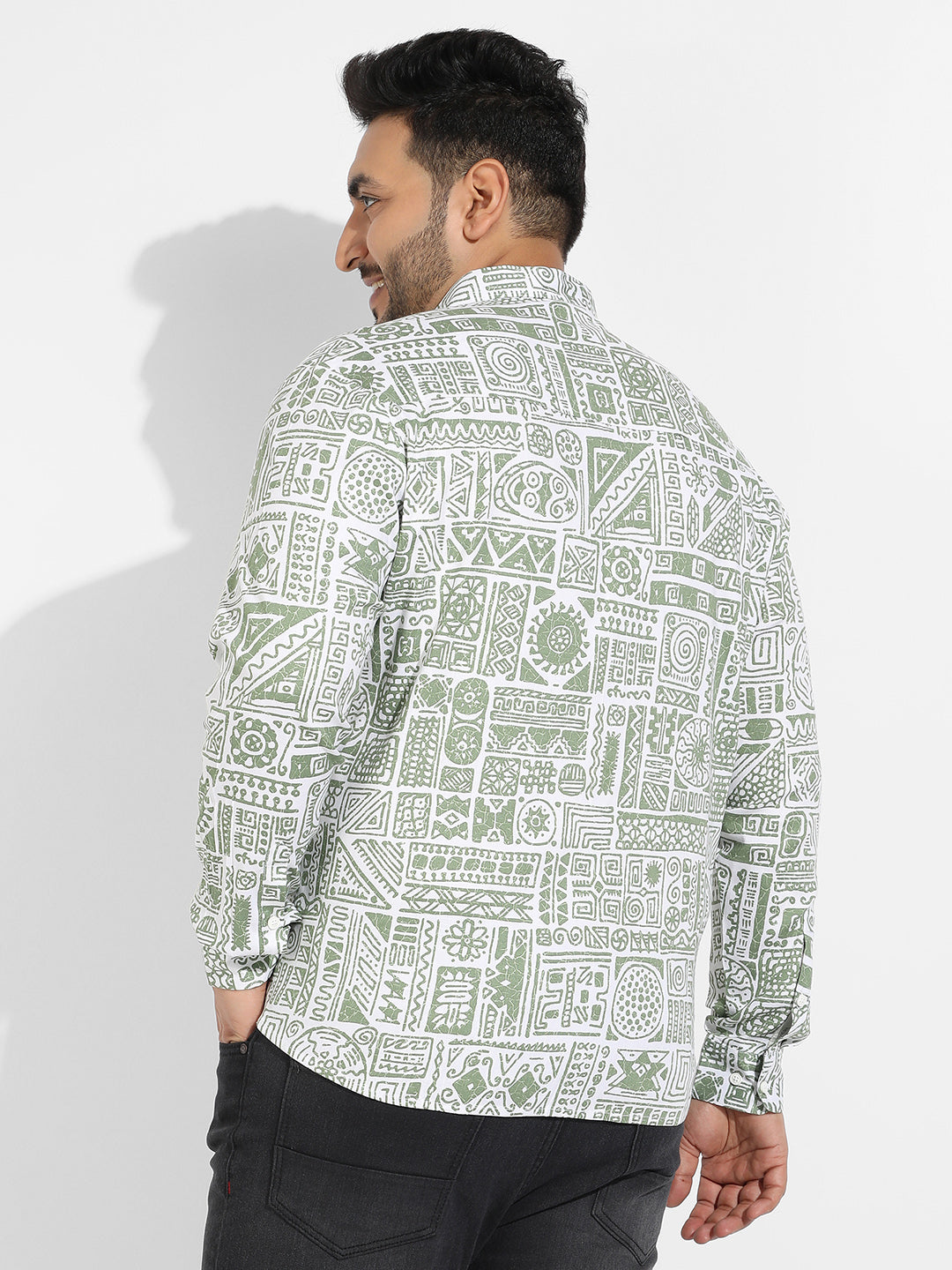 Sage Green Contrast Aztec Shirt