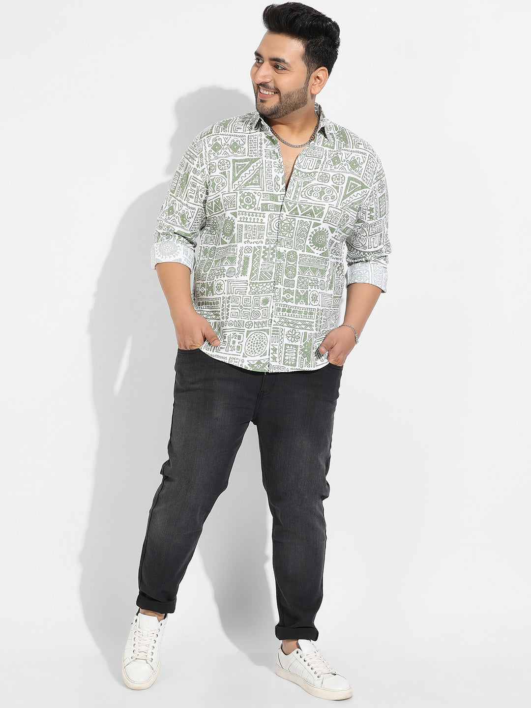 Sage Green Contrast Aztec Shirt