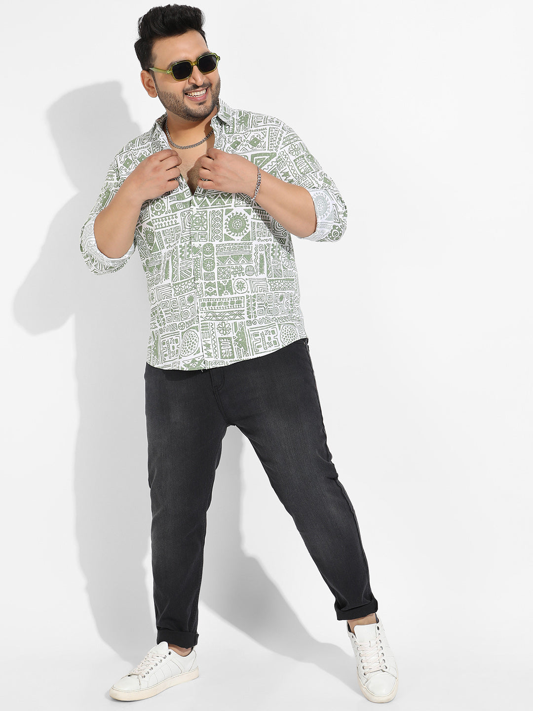 Sage Green Contrast Aztec Shirt