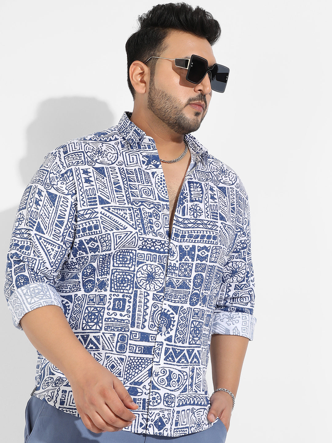 Indigo Blue Contrast Aztec Shirt