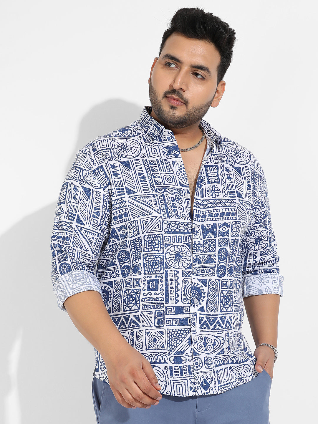 Indigo Blue Contrast Aztec Shirt