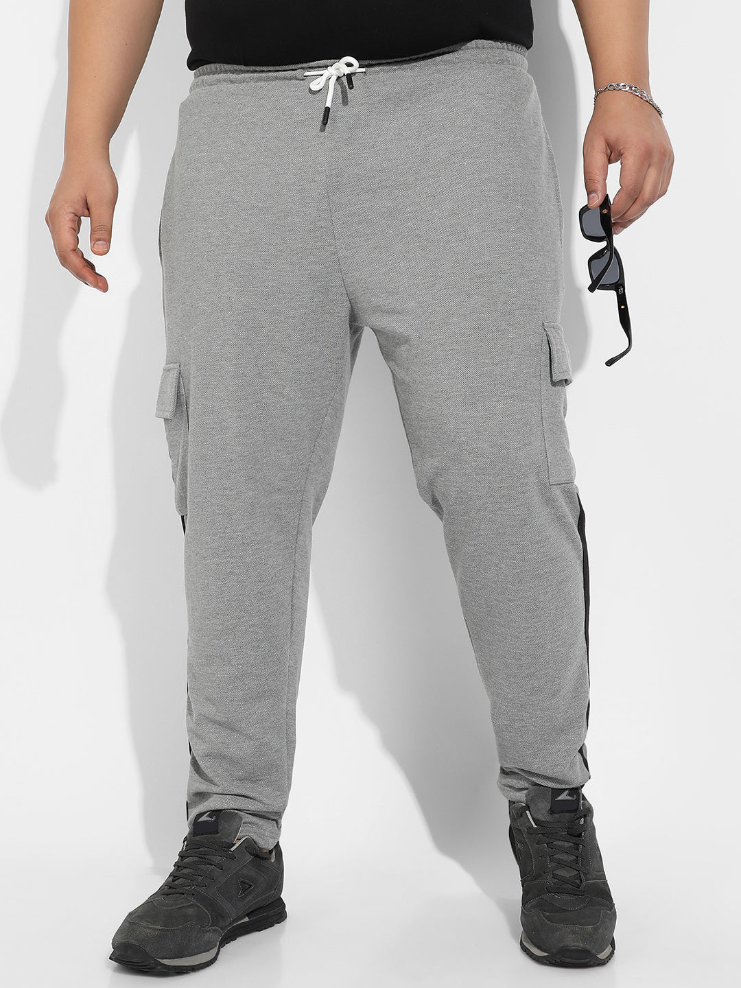 Grey Contrast Striped Cargo Joggers