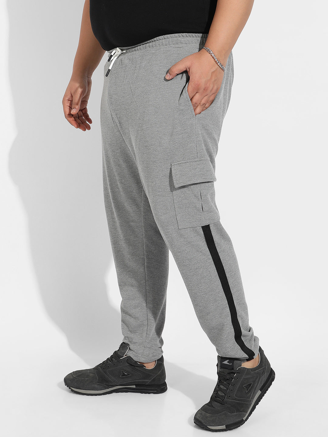 Grey Contrast Striped Cargo Joggers
