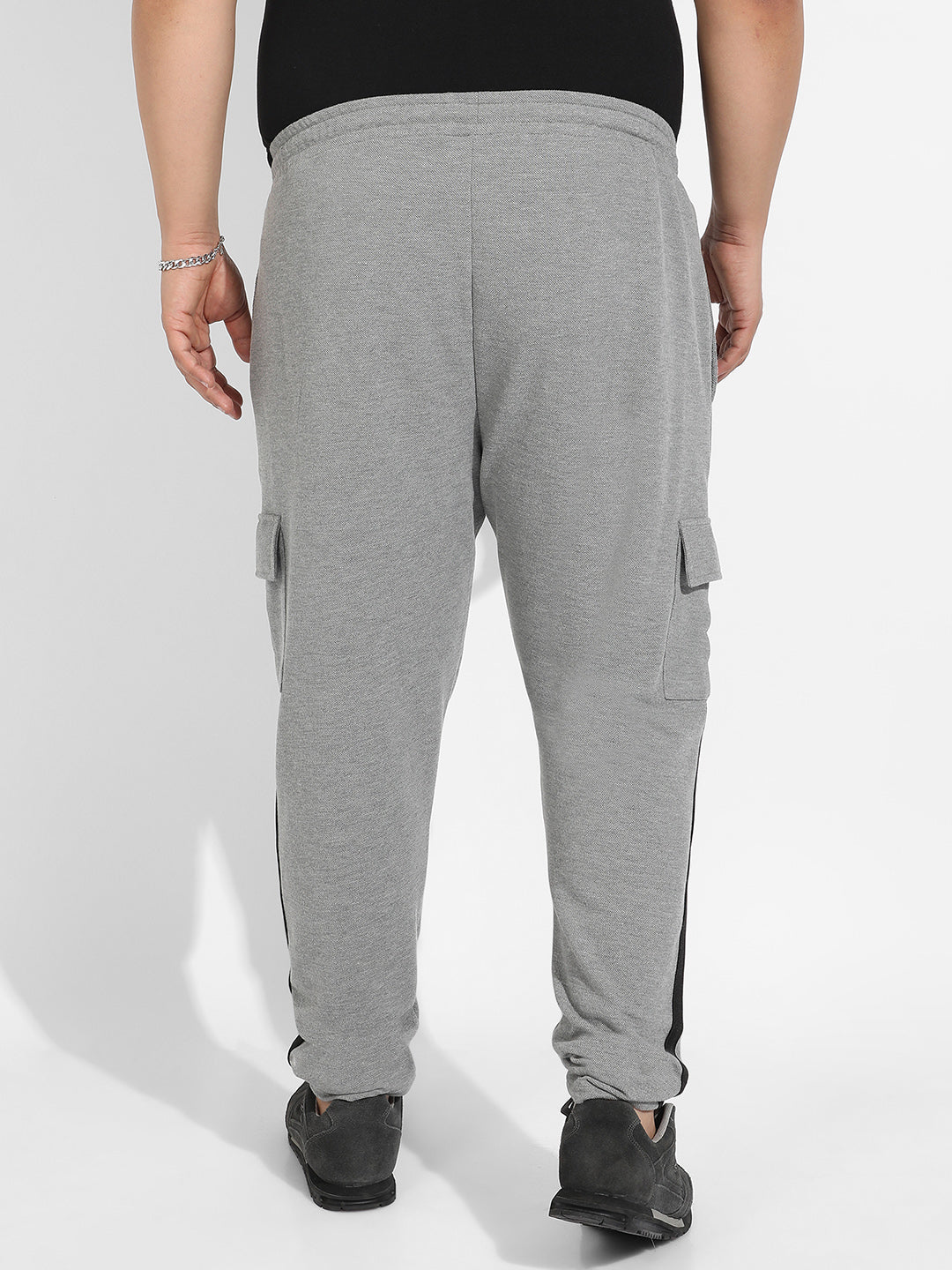 Grey Contrast Striped Cargo Joggers