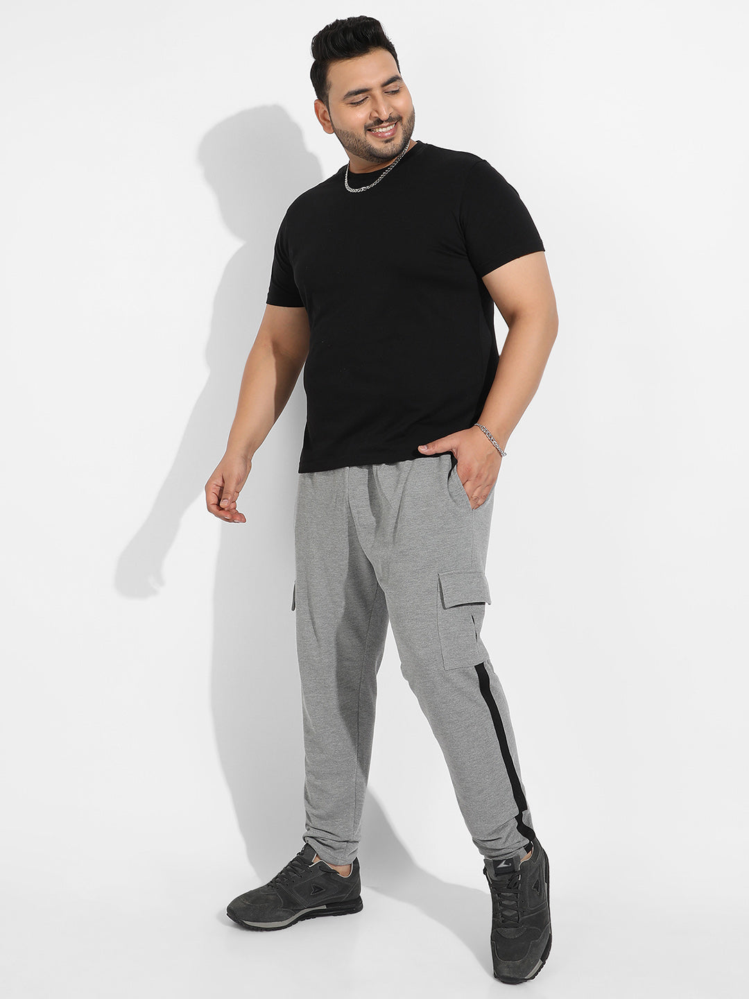 Grey Contrast Striped Cargo Joggers