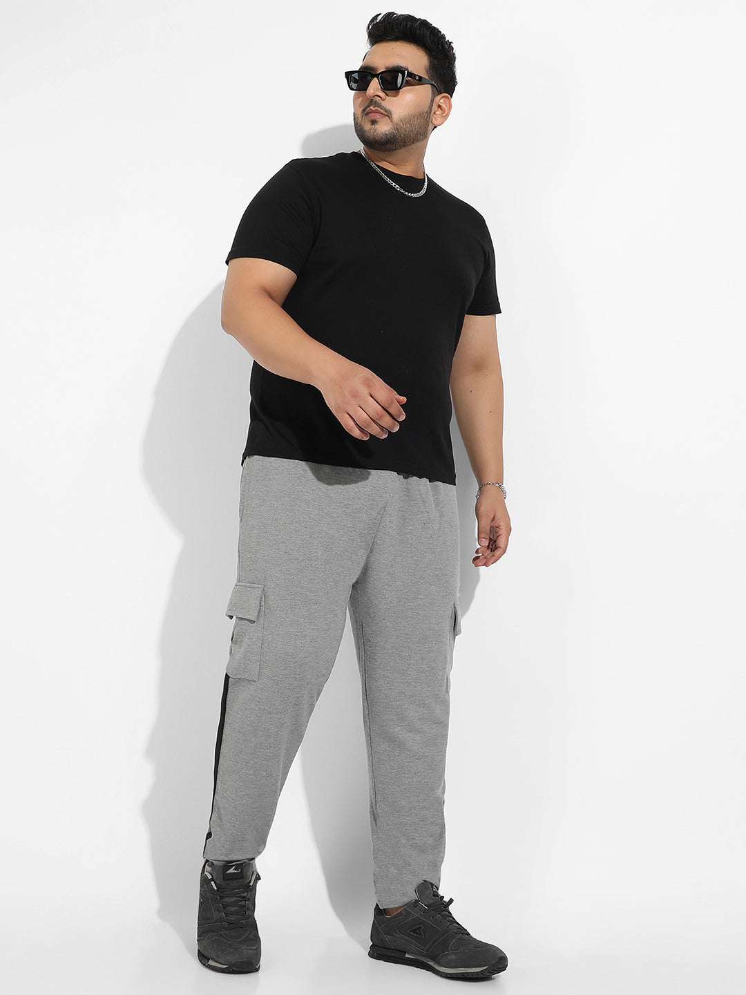 Grey Contrast Striped Cargo Joggers