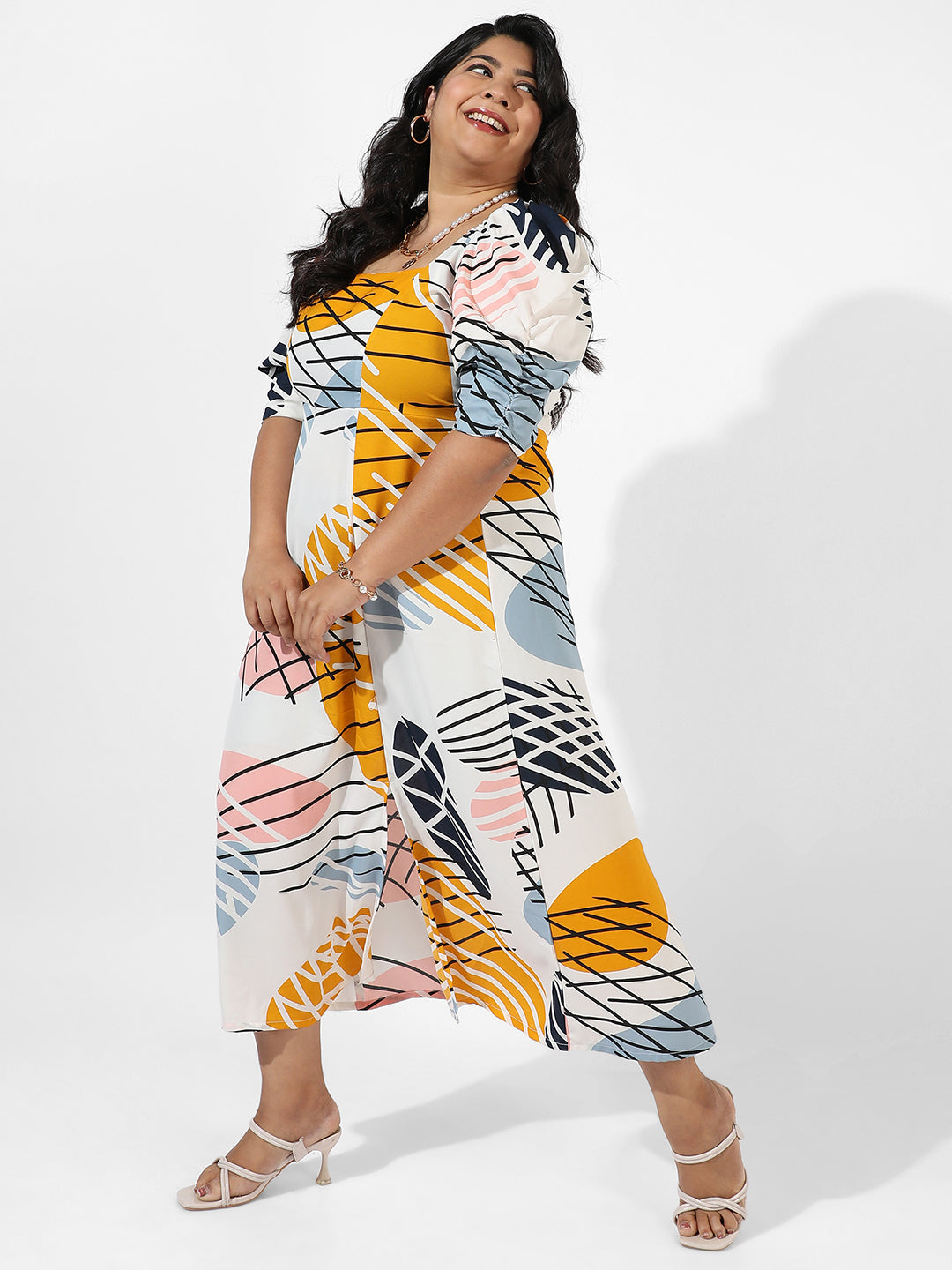 White Botanical Print Dress