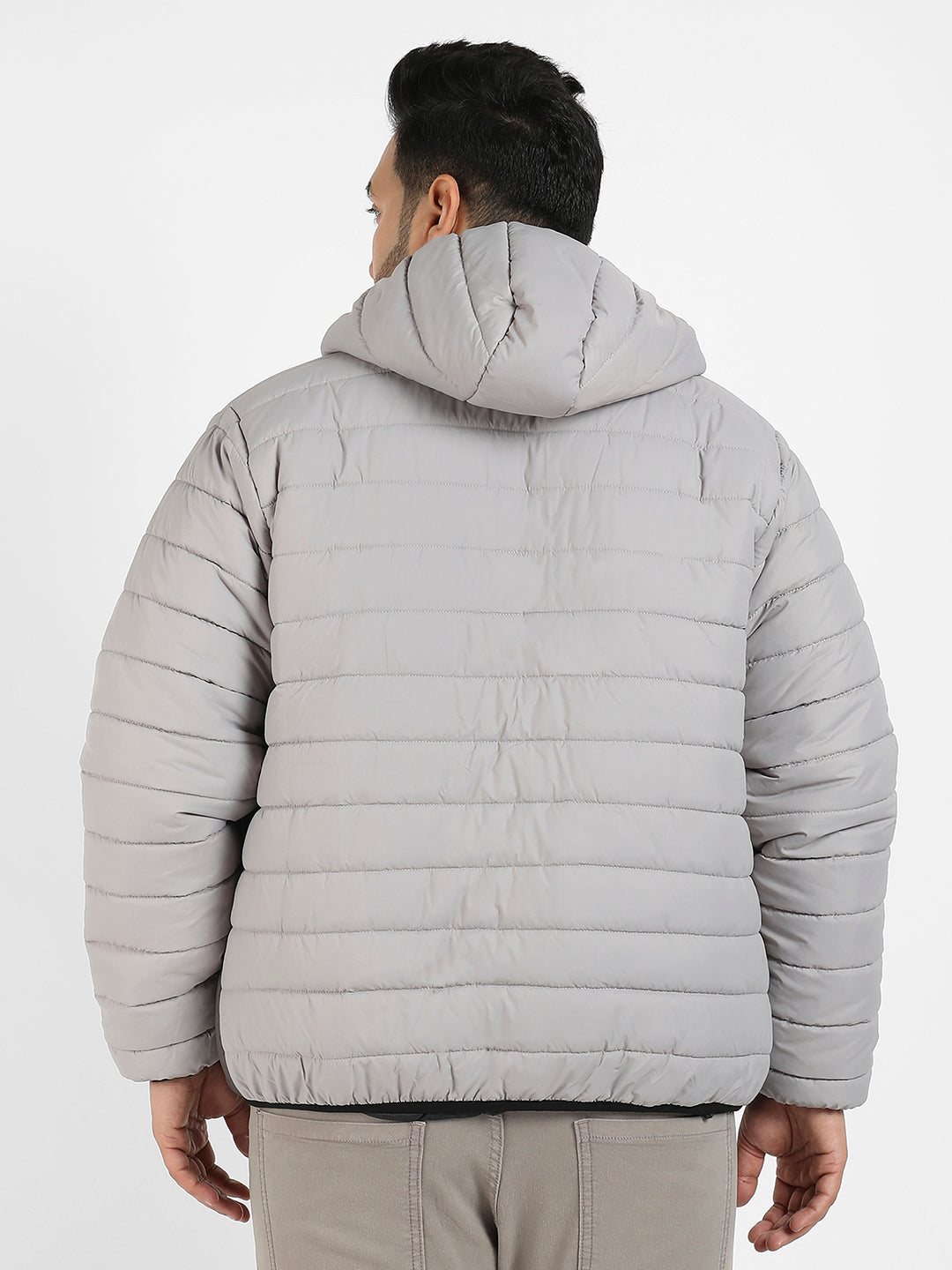 Light Grey Puffer Jacket With Contrast Zipper