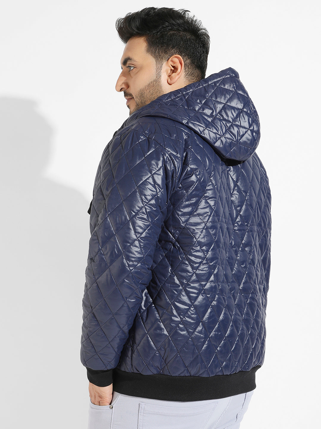 Blue Quilted Puffer Jacket With Zip-Closure
