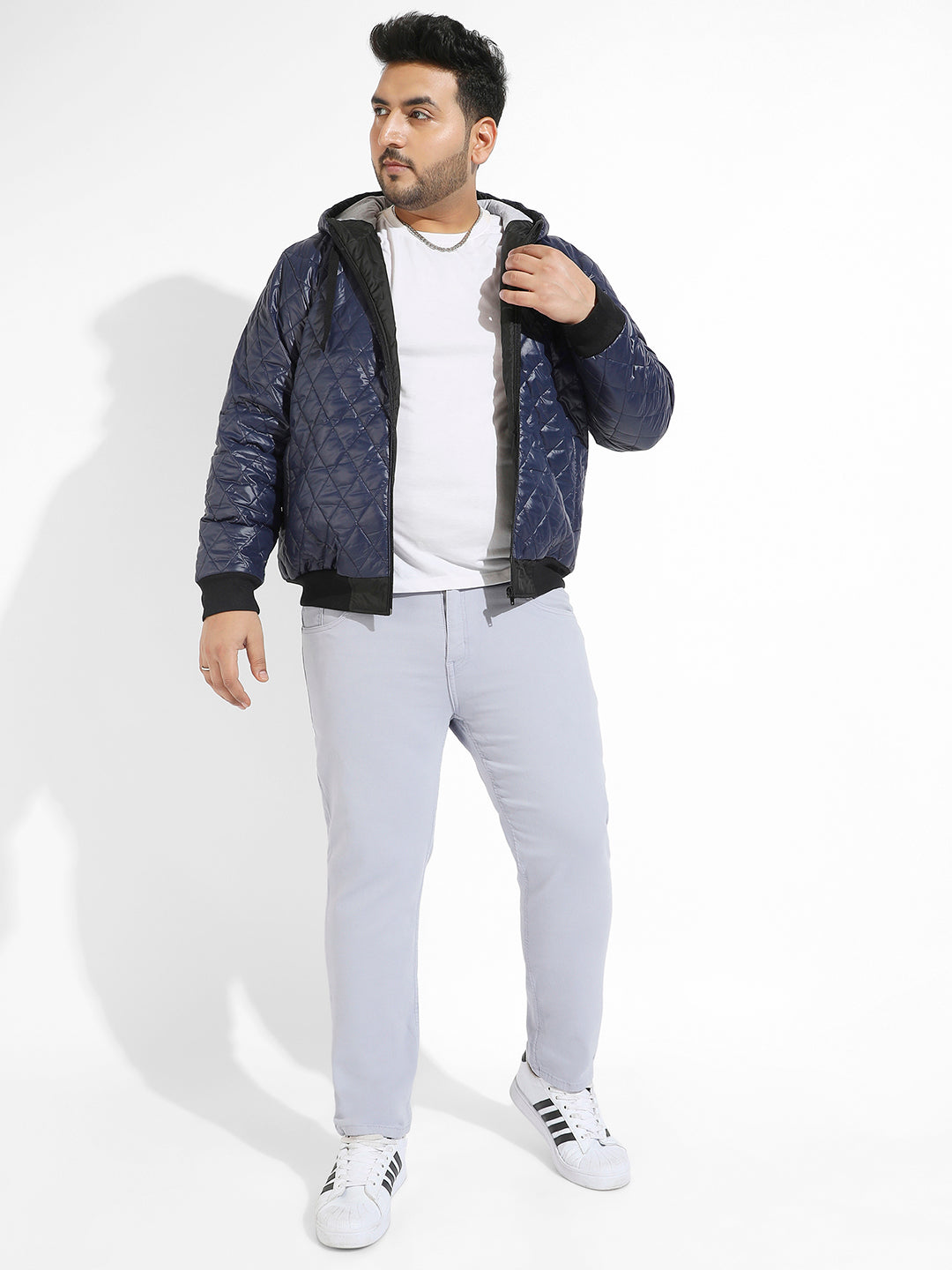 Blue Quilted Puffer Jacket With Zip-Closure