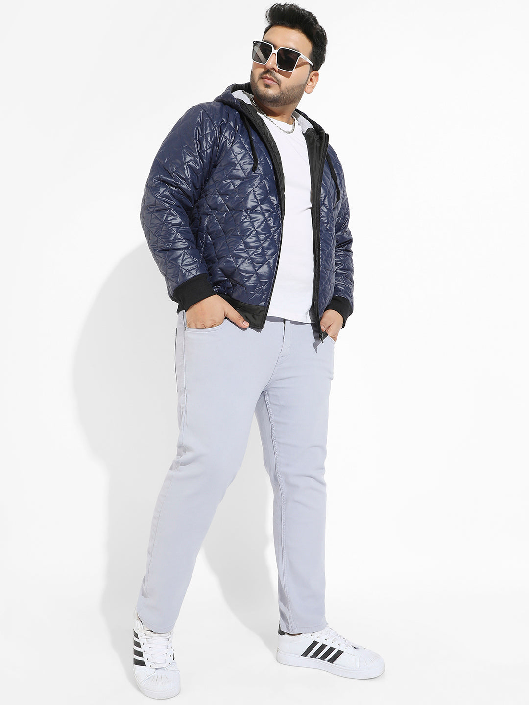 Blue Quilted Puffer Jacket With Zip-Closure