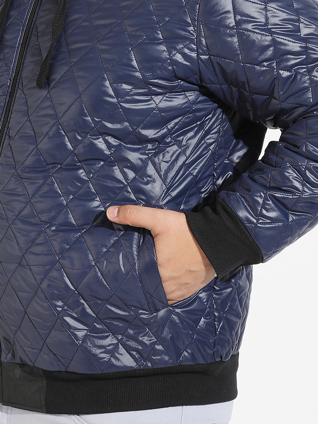 Blue Quilted Puffer Jacket With Zip-Closure