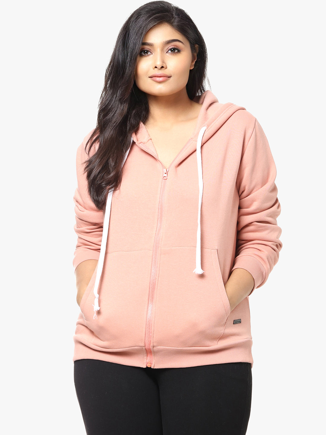 Solid Winter Zipper Hooded Sweatshirt