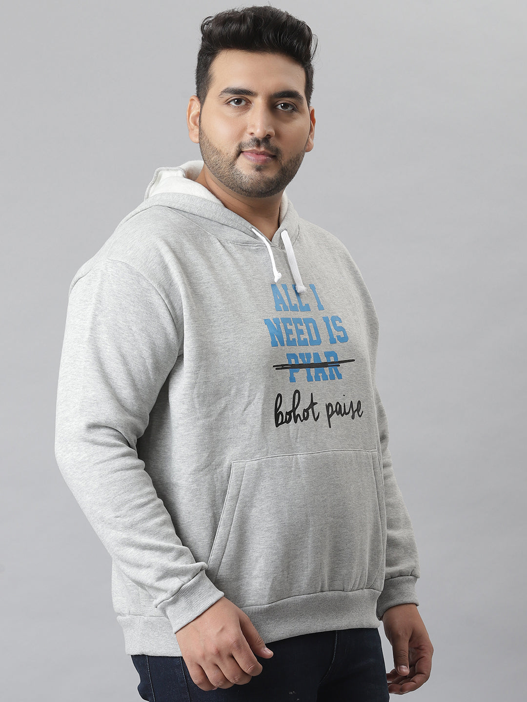 PLUS MEN PRINTED STYLISH FULL SLEEVE HOODED CASUAL SWEATSHIRT