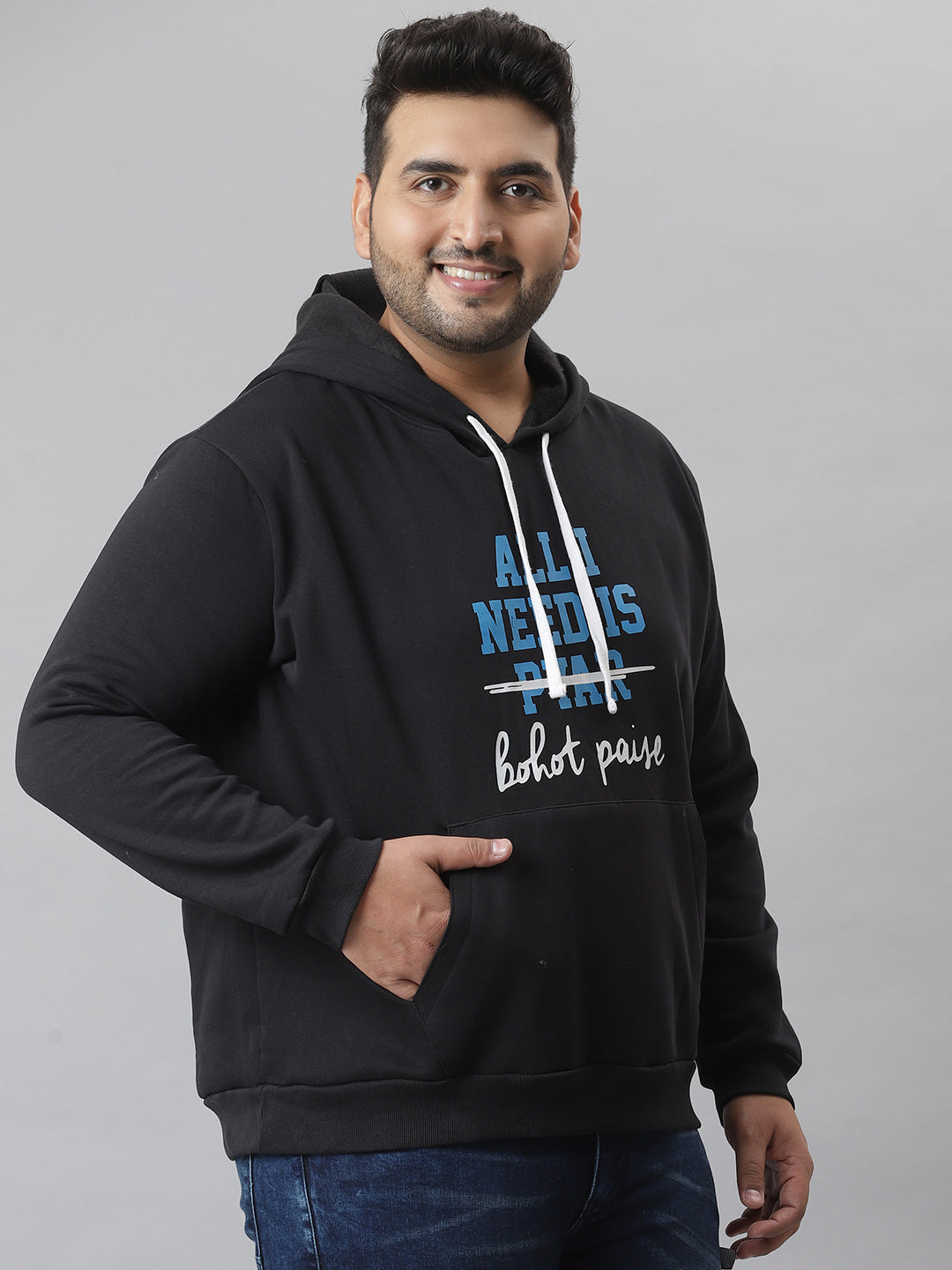 PLUS MEN PRINTED STYLISH FULL SLEEVE HOODED CASUAL SWEATSHIRT