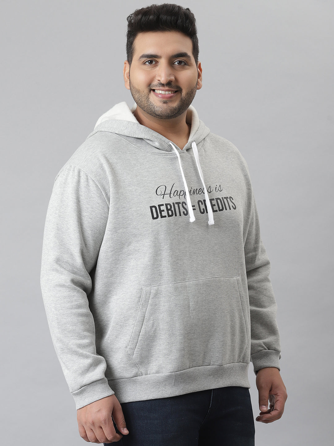 PLUS MEN PRINTED STYLISH FULL SLEEVE HOODED CASUAL SWEATSHIRT