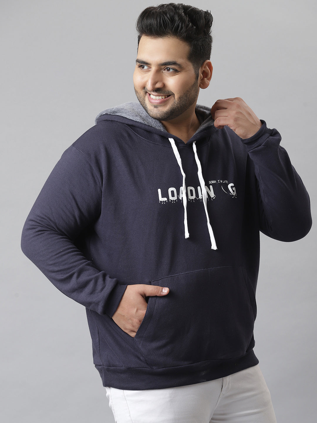 PLUS MEN PRINTED STYLISH FULL SLEEVE HOODED CASUAL SWEATSHIRT