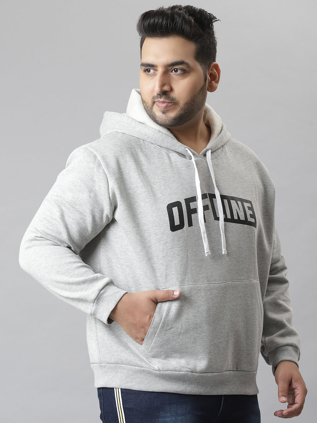 PLUS MEN PRINTED STYLISH FULL SLEEVE HOODED CASUAL SWEATSHIRT