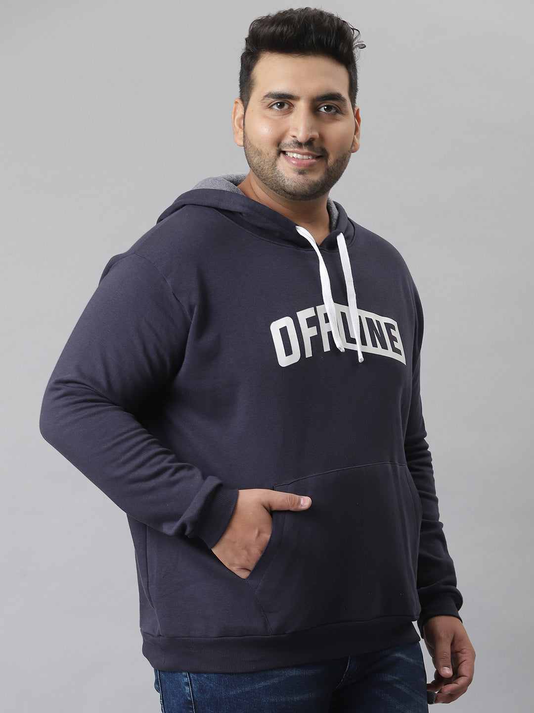 PLUS MEN PRINTED STYLISH FULL SLEEVE HOODED CASUAL SWEATSHIRT