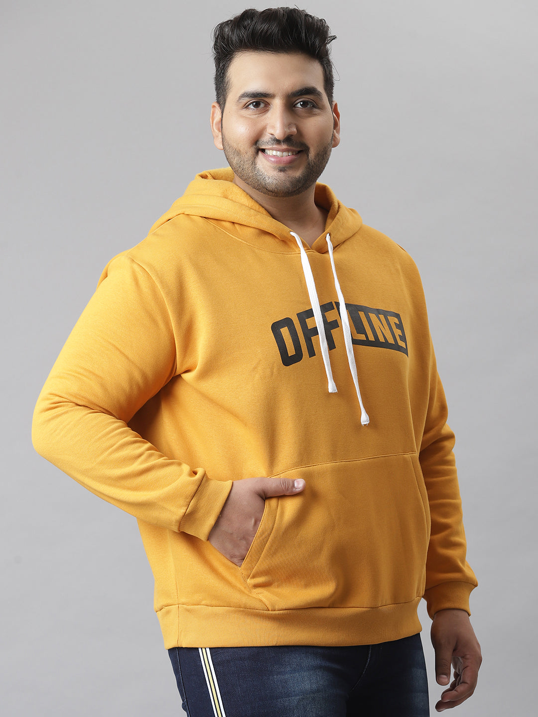 PLUS MEN PRINTED STYLISH FULL SLEEVE HOODED CASUAL SWEATSHIRT